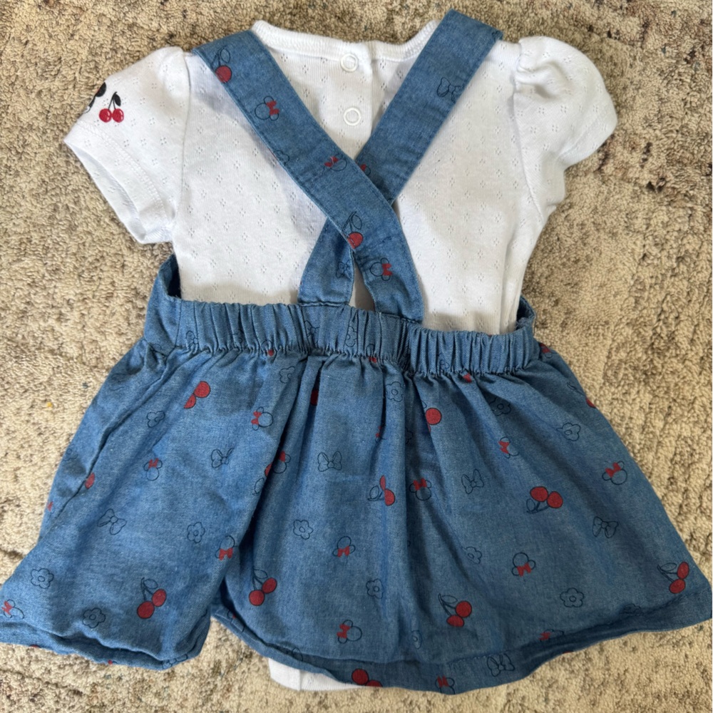 Disney Blue Cherry Print Minnie Mouse Dress with White Bodysuit - Picture 3 of 4